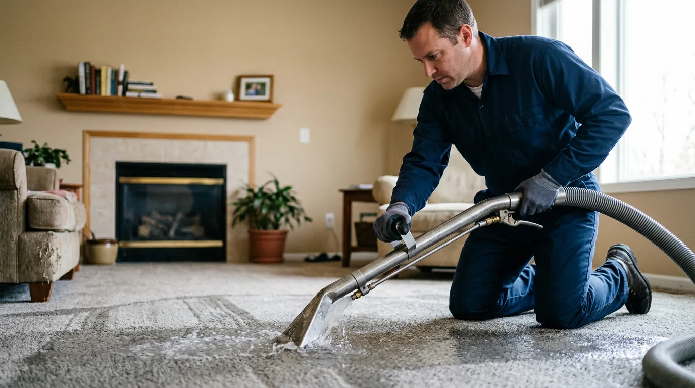 Water damage restoration technician working near Solomon, KS